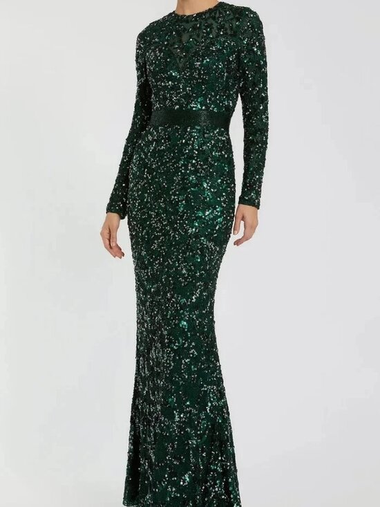 Mac Duggal Dresses & Skirts - Mac Duggal Forest Green Sequin Beaded Empire Waist Long Sleeve Gown